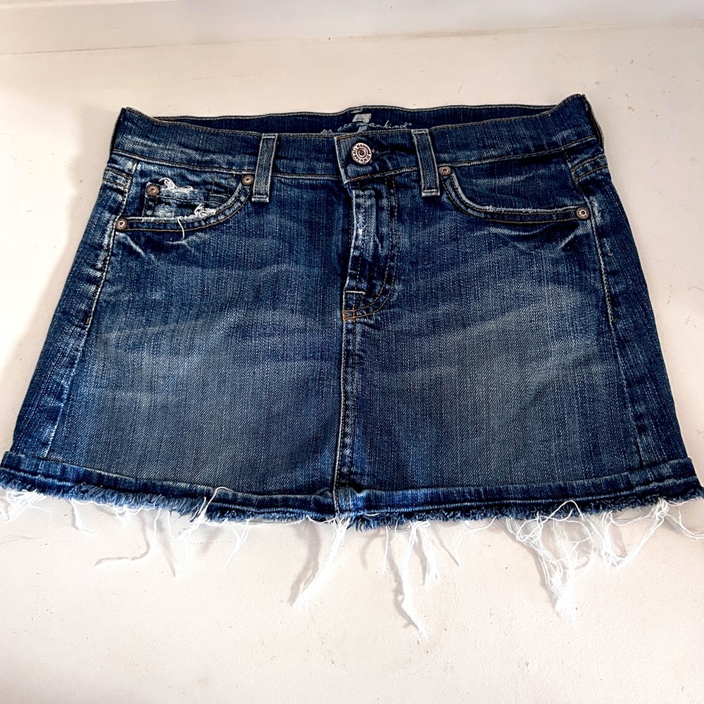 Seven for All Mankind Denim Jean Skirt Vintage Design Pockets Fringe Size 26 8